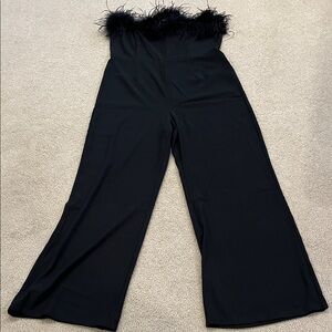 NWT Forever 21 Black Feather Trim Wide-Leg jumpsuit size XXL